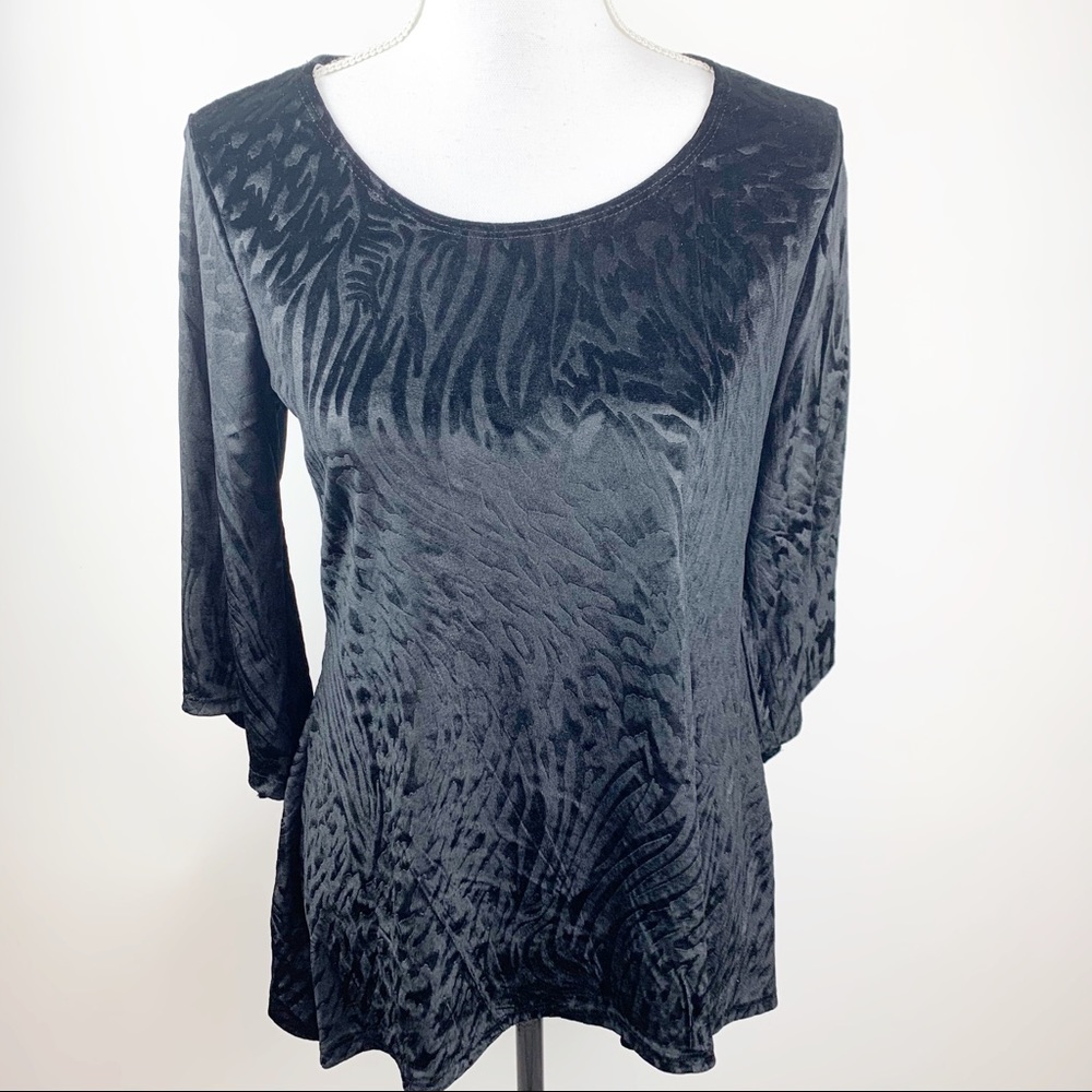 Brittany Black Velvet Animal Print Top Small NWT